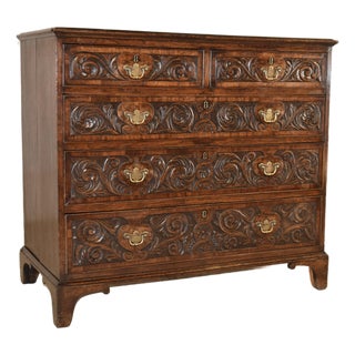 Late 18th Century English Oak Carved Chest of Drawers For Sale