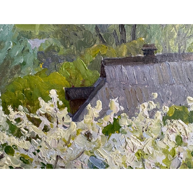 Green Oil Painting - Flowering Fruit Trees by a River For Sale - Image 8 of 10