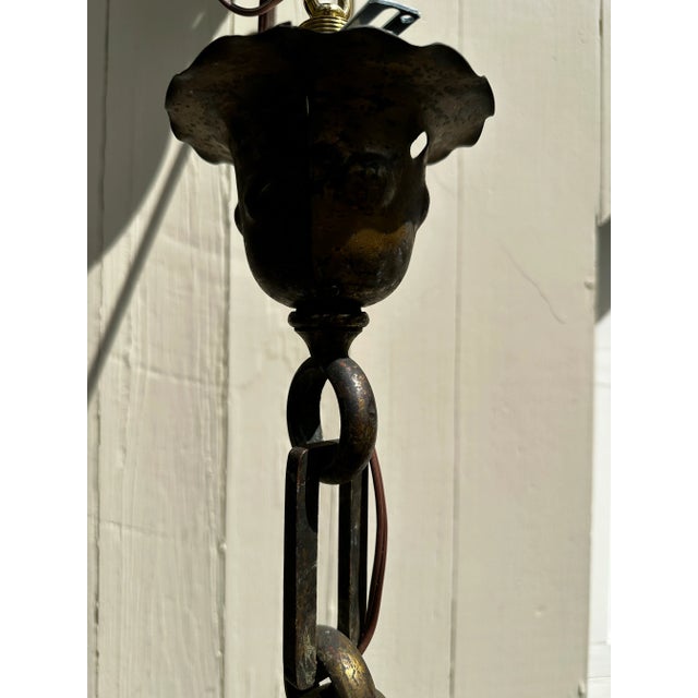 Vintage Arts and Crafts Cast Bronze Four Arm Chandelier For Sale - Image 9 of 9