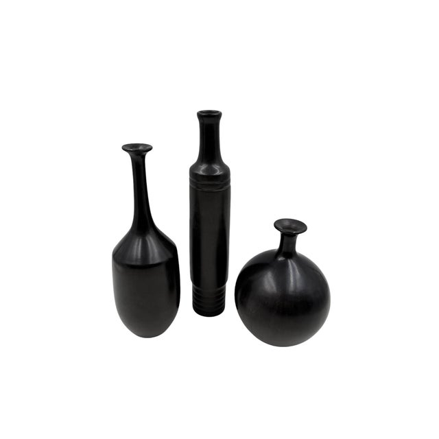 1960s Mid-Century Set of 3 Black Bucchero Ceramic Vases, Sebastiani Gubbio Italy 1960s For Sale - Image 5 of 12