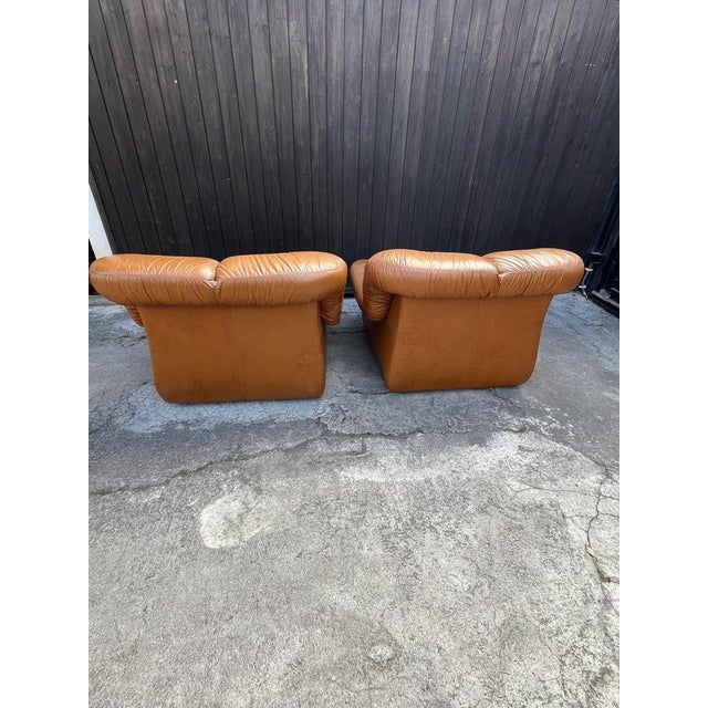 Set of Mid-Century Chairs in Cognac-Colored Leather, 1970s For Sale - Image 6 of 9