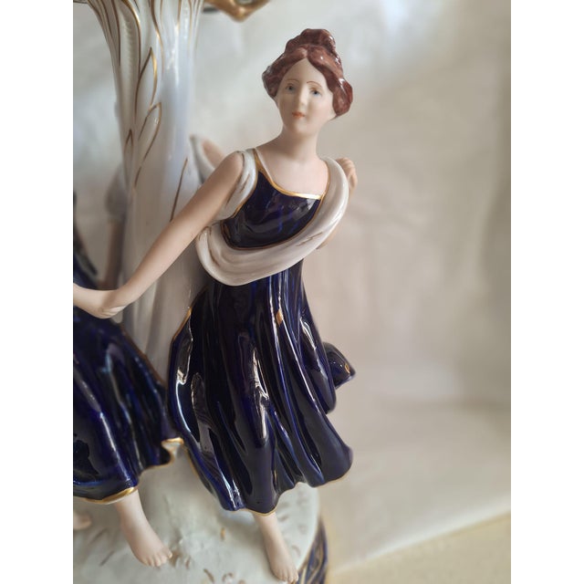 Vintage Neoclassical Porcelain Figural Compote – Cobalt & Gilt For Sale - Image 4 of 9