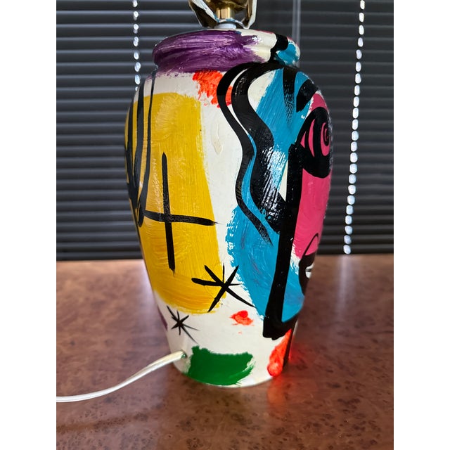Ceramic 1970s Original Peter Keil Colorful Lamp and Shade Painting For Sale - Image 7 of 8