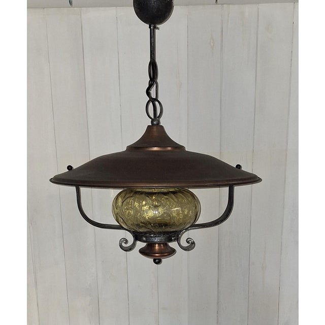 Vintage Rustic Pendant Lamp in Black Iron and Copper, 1970s For Sale - Image 3 of 5