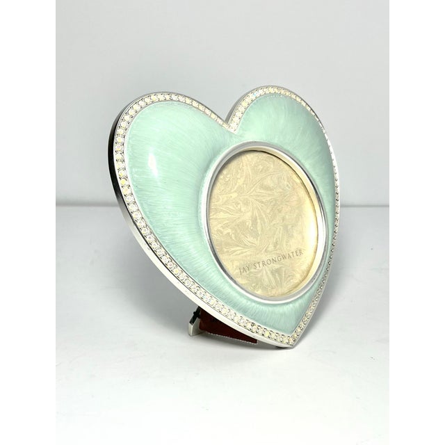 2020s Jay Strongwater Enamel & Crystal Baby Blue Pale Chantal Heart Picture Frame For Sale - Image 5 of 10