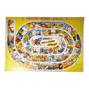 Giuoco Del Giro Del Mondo (Game Round the World) Vintage Italian Children's Game Board