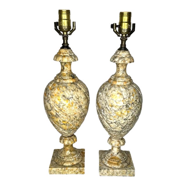 Vintage Neoclassical Yellow Marble Urn Style Table Lamps - a Pair For Sale