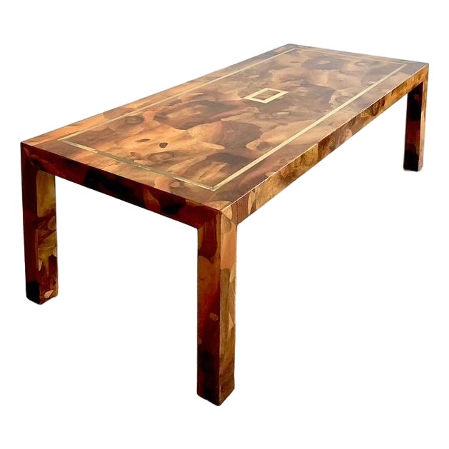 Vintage Patchwork Olive Burl Wood Extendable Dining Table For Sale