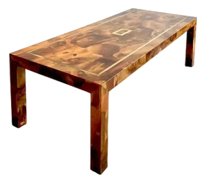 Vintage Patchwork Olive Burl Wood Extendable Dining Table