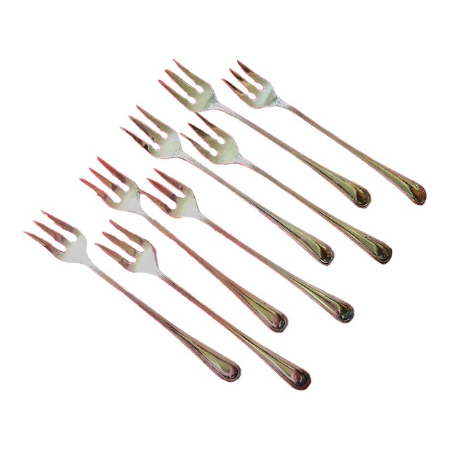 Mid 20th Century Birks 'Saxon' Sterling Silver Cocktail Seafood Forks - No Monos- Set of 8 For Sale