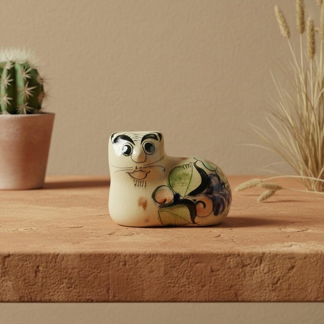 Mid 20th Century Vintage Tonala Mexico Pottery Cat-Folk Art Figurine-Hand Painted-Southwestern For Sale - Image 5 of 11
