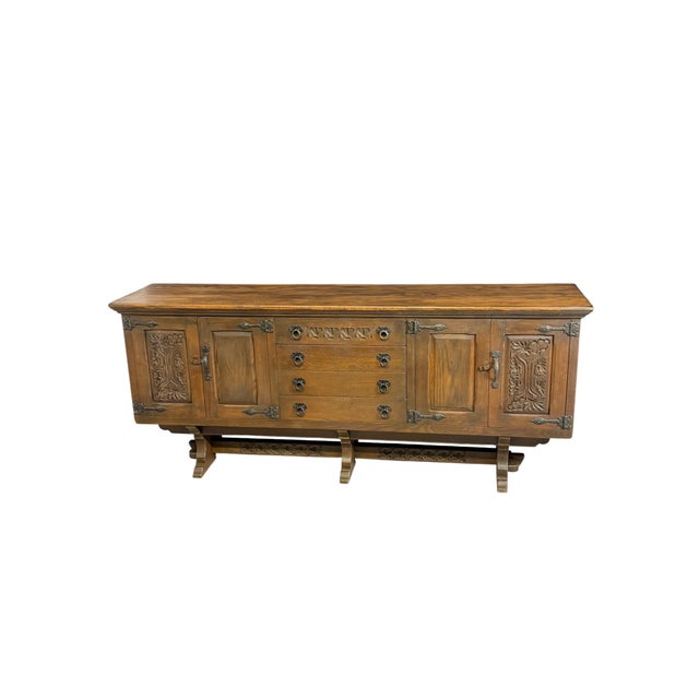 Vintage Rustic Brown Oak Credenza, 1950 For Sale - Image 11 of 11