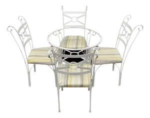 Contemporary Metal Kitchen Bistro Dining Set Round Table 4 Chairs - 5 Pc Set
