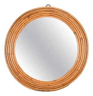 French Riviera Round Mirror in Curved Rattan attributed to Vivai del Sud, Italy, 1970s