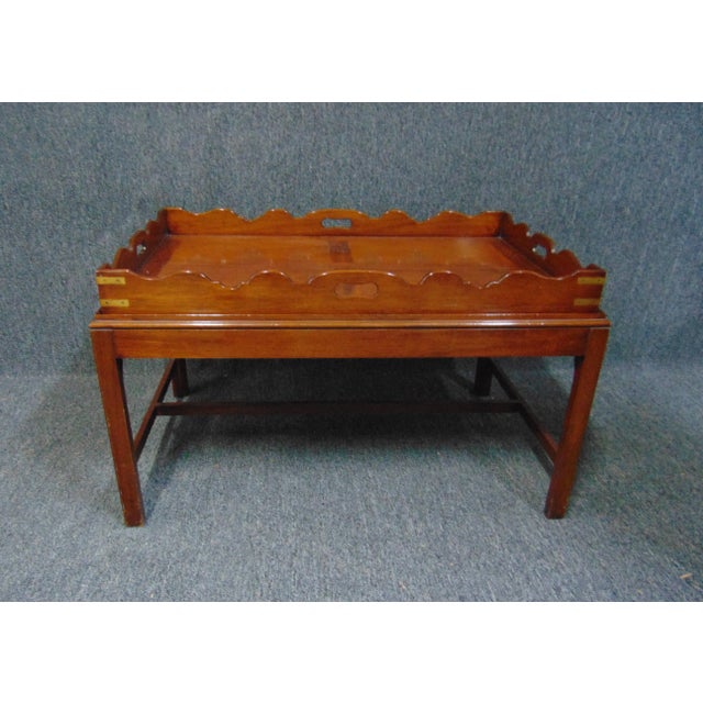 Wood English Chippendale Campaign Style Tray Top Coffee Table For Sale - Image 7 of 7