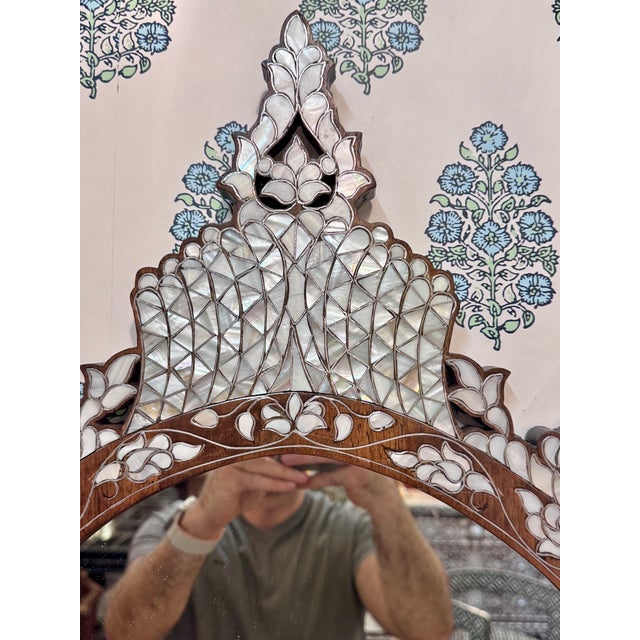 White Oval Mother of Pearl Inlaid Ornate Mirror For Sale - Image 8 of 8