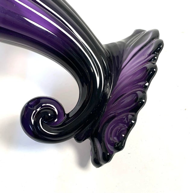 Glass Antique Amethyst Glass Cornucopia Vase Rococo Revival For Sale - Image 7 of 12