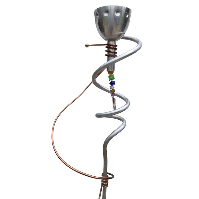 1990s Post-Modern Memphis Style Torchier Floor Lamp Sculptural Design Copper Aluminum For Sale - Image 11 of 18