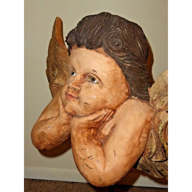 Beige Vintage Hand Carved Cherub /Angel With Wings Figurine on Stand For Sale - Image 8 of 11