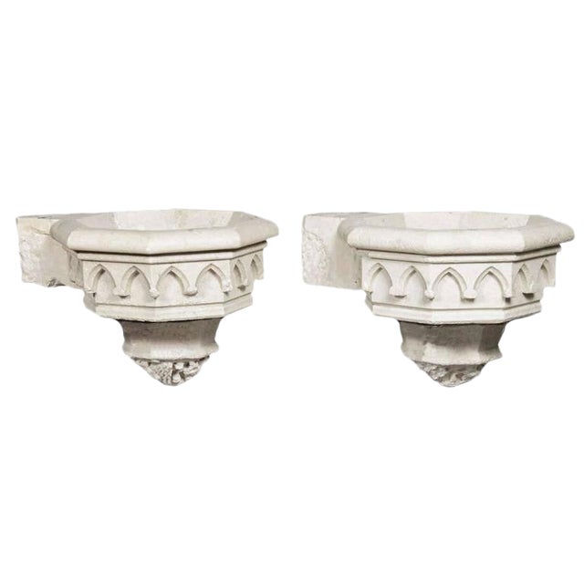 Antique Carved Stone Sinks (Stoups or Benitiers) From France, Circa 1830 - a Pair For Sale
