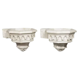 Antique Carved Stone Sinks (Stoups or Benitiers) From France, Circa 1830 - a Pair