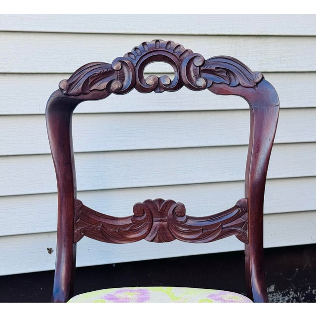 Wood Vintage Victorian Solid Mahogany Floral Carved Side Chair For Sale - Image 7 of 7
