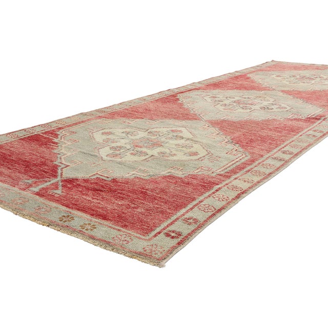 53920 Vintage Red Turkish Oushak Rug Runner, 03'08 x 10'02. Turkish Oushak carpet runners are a type of traditional rug...