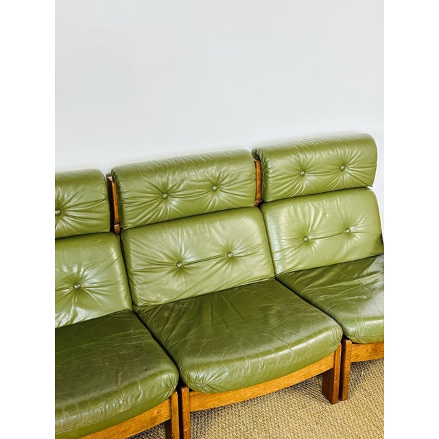 Brown Vintage Scandinavian Modular Sofa in Green Leather and Oak, 1960s, Set of 3 For Sale - Image 8 of 18