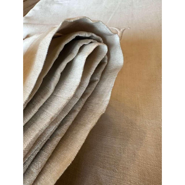 Antique French Linen Sheet Ls Monogram Thick Oat Linen Trousseau Sheet Rustic Flax Bed Linen Circa 1920 For Sale In Philadelphia - Image 6 of 10