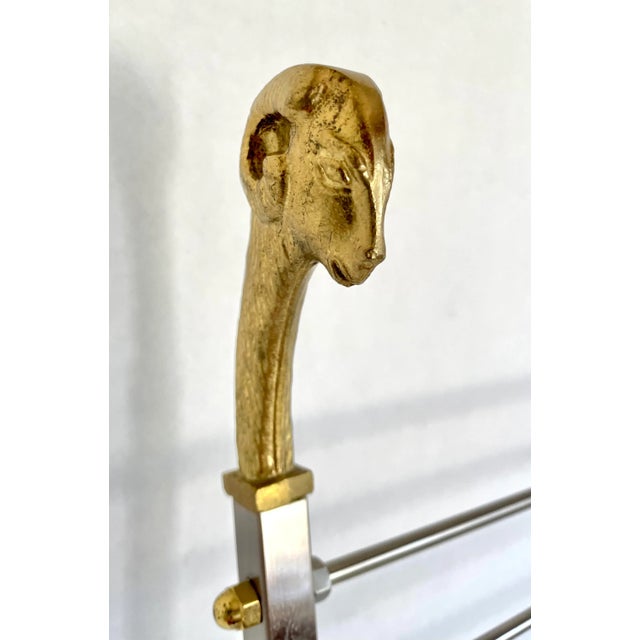Maison Jansen Mid 20th Century Italian Maison Jansen Style Brass and Steel Rams Head Magazine Rack For Sale - Image 4 of 13