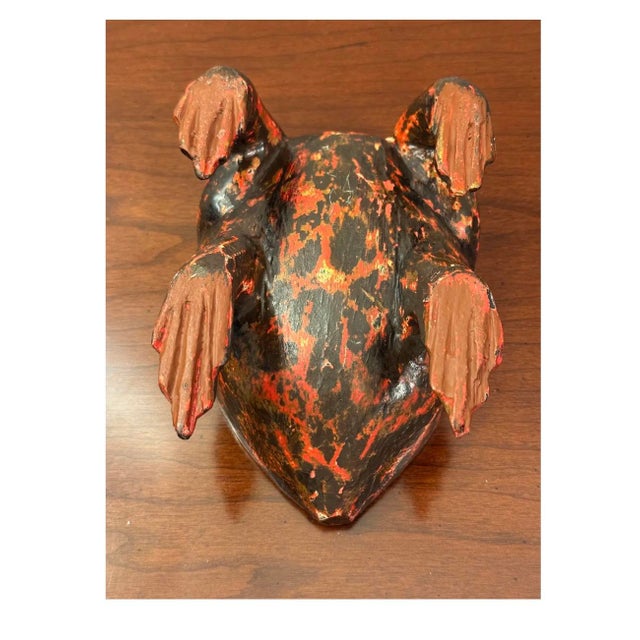 Antique hand-carved wooden turtle lidded container with original red and black pigment, likely West African, late 19th...