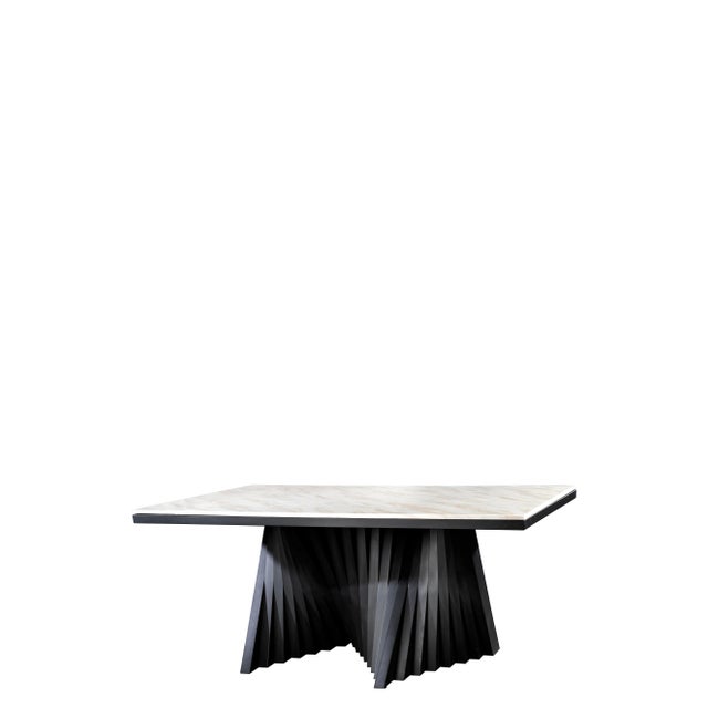 Contemporary Waterfall Marble Top Rectangular Black Dining Table For Sale - Image 3 of 4