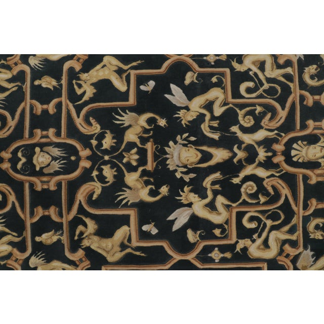 2010s Rug & Kilim’s Tudor Style Flatweave in Black With Gold Pictorial Patterns For Sale - Image 5 of 9