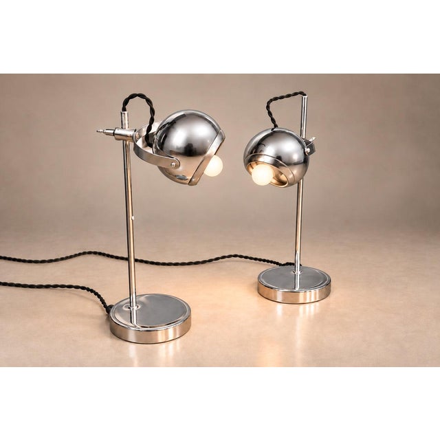 Chrome 1960s Brazilian Modern Chrome-Plated Table Lamps, - Pair Rewired For Sale - Image 8 of 18