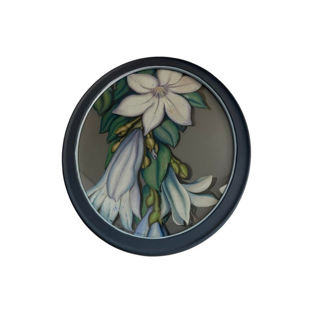 Mid Century Modern Oval 1965 Flower Framed Painting Vintage 1960s - Signed For Sale - Image 4 of 9