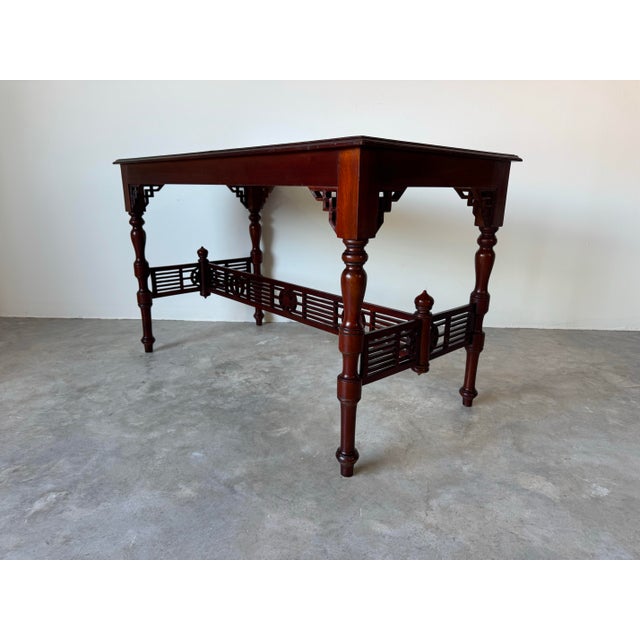 Chinese Vintage Chinese Carved Solid Mahogany Console Table With Latticework Details For Sale - Image 3 of 11