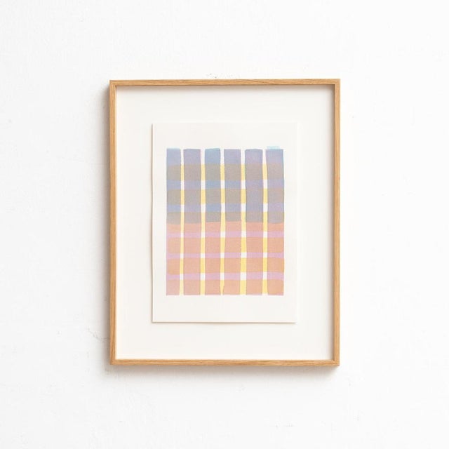 This framed contemporary watercolor artwork by renowned artist Enrico Della Torre showcases his signature minimalist...
