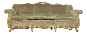 Vintage Italian Gilded Woold and Velvet Sofa