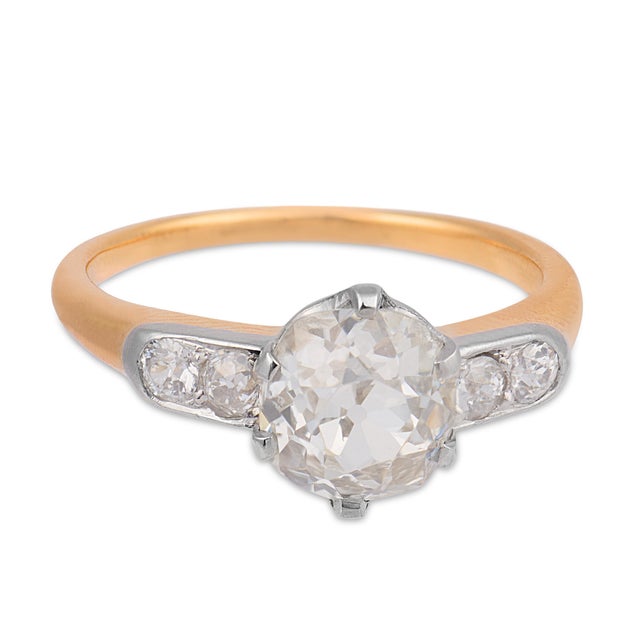 Traditional Early 20th Century Edwardian Old Mine Cut Diamond 18k Gold Platinum Engagement Ring, Size 4.25 For Sale - Image 3 of 7