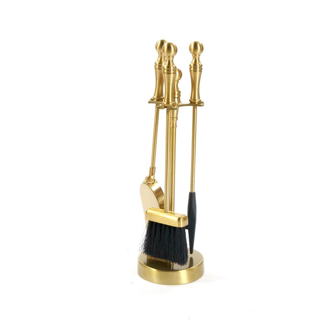 Italian Italian Brass Fireplace Tool Set on Stand For Sale - Image 3 of 9