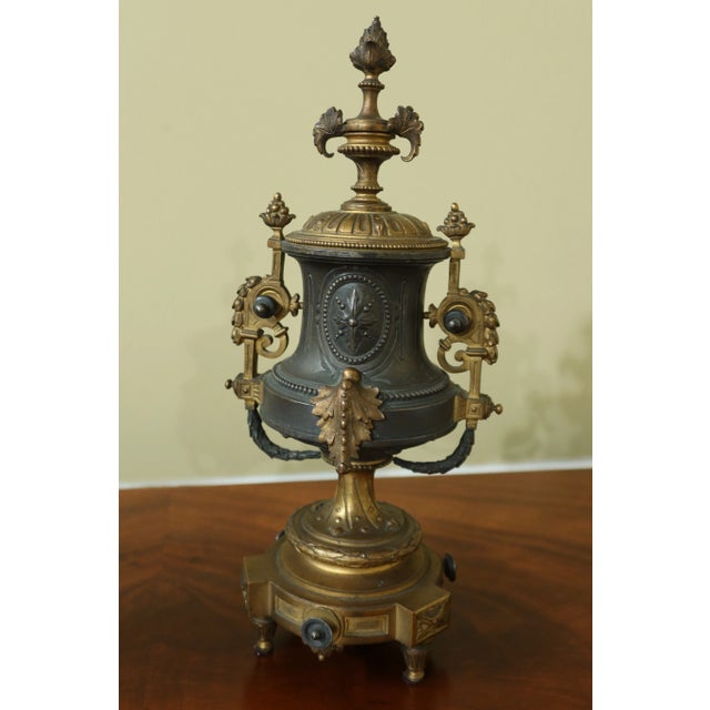 Antique 3 Piece Bronze Clock & Urn Set For Sale - Image 9 of 13