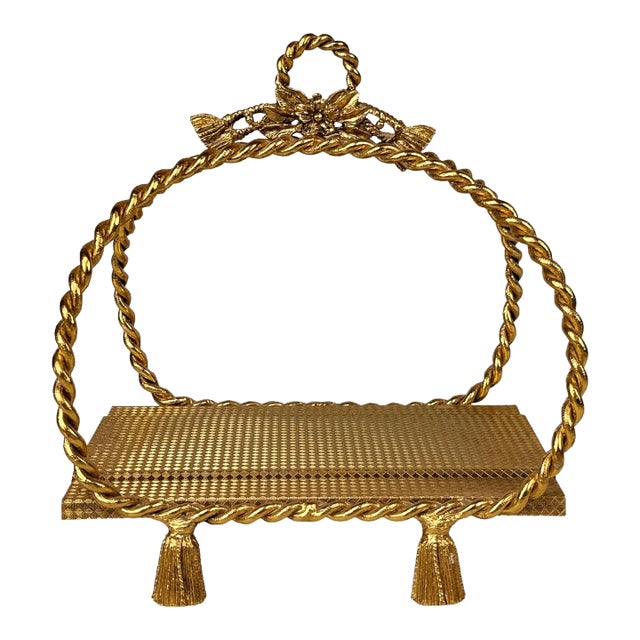 Vintage Hollywood Regency Gold Rope & Tassel Hand Towel Napkin Holder For Sale