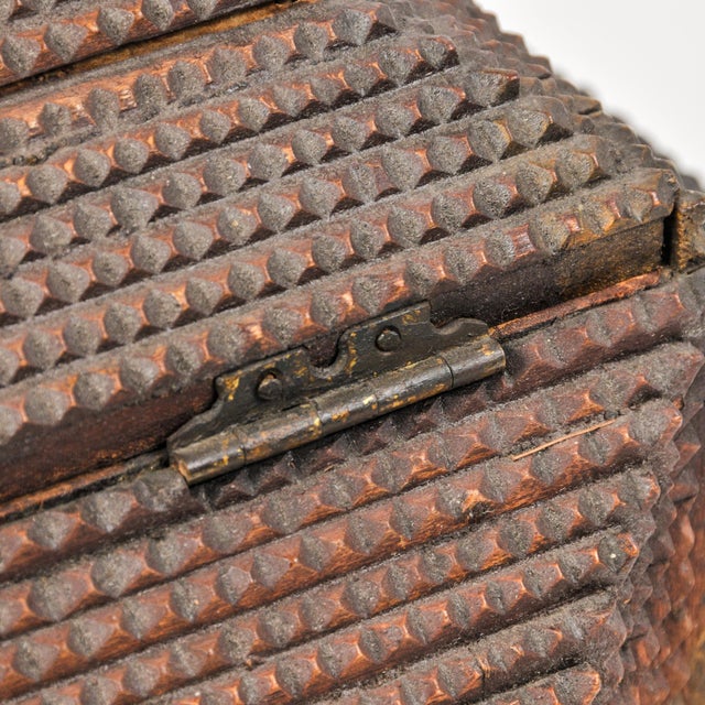 Early 20th Century Large Tramp Art Dresser Box: Chip Carved Folk Art, Round Feet, Gold Paint Remnants For Sale - Image 12 of 16