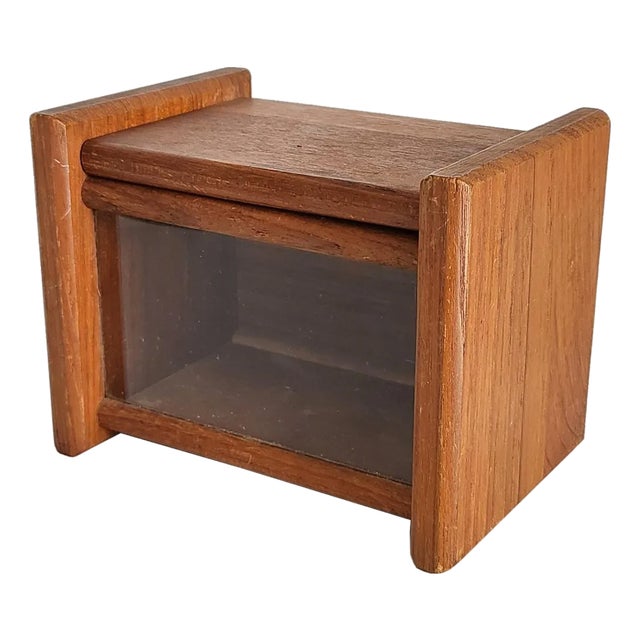 1970s Teak Wood and Glass Recipe/Desk Organizer Box For Sale
