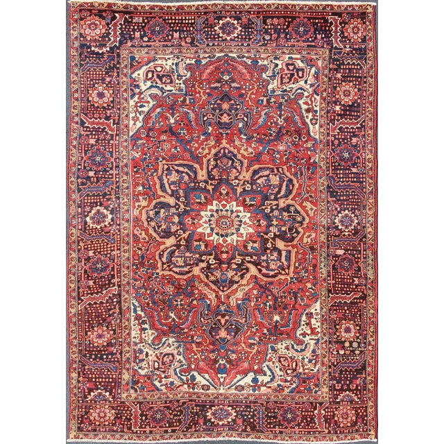 1950s Semi-Vintage Heriz Rug- 9′6″ × 13′3″ For Sale - Image 13 of 13