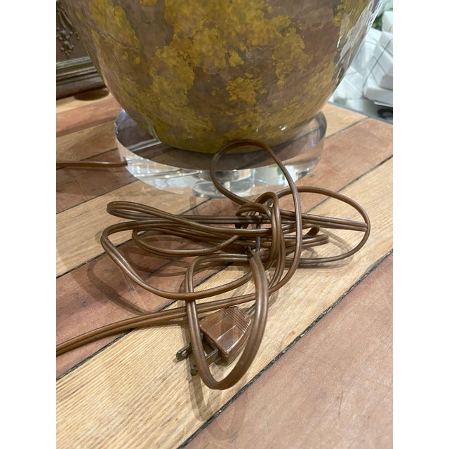 Paint Vintage Multi-Colored Glazed XL Lamp With New Linen Shade For Sale - Image 7 of 7