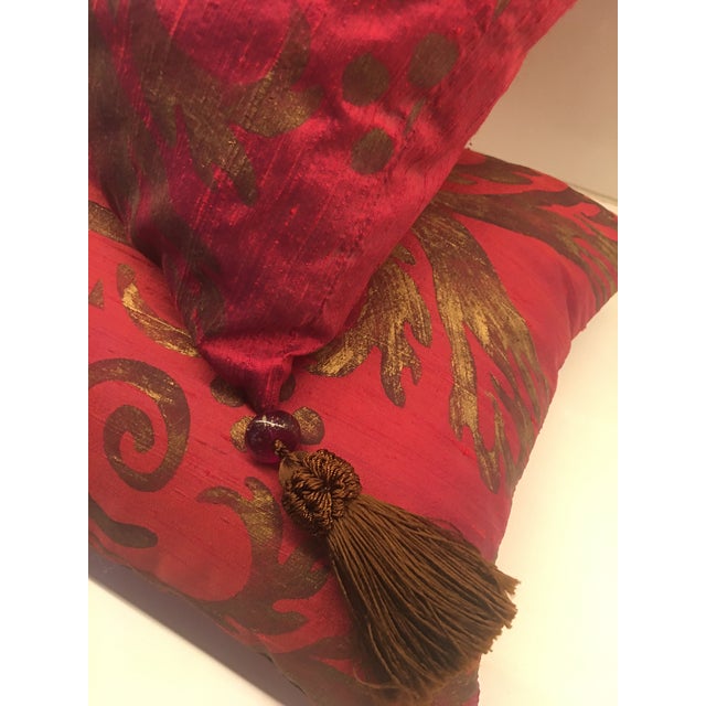 Glass Vintage Pair of Isabelle H.Hand Painted Cherry Silk, Accessary Pillows, For Sale - Image 7 of 9