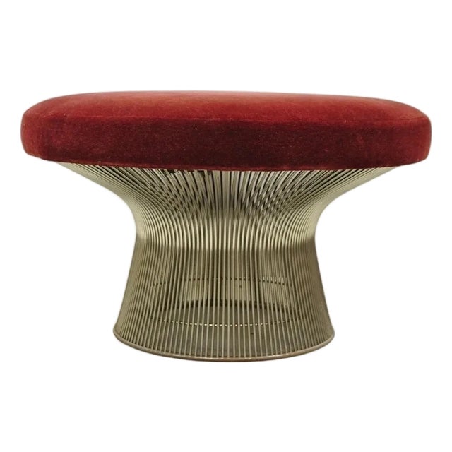 Vintage Warren Platner for Knoll 32" Round Chrome Base Ottoman Mushroom Stool For Sale