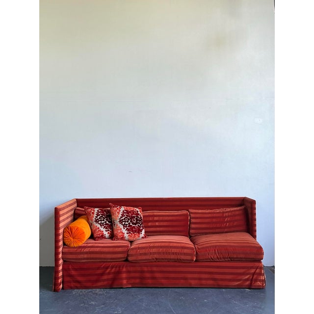 Wood Vintage John Saladino Striped Velvet Sofa For Sale - Image 7 of 12
