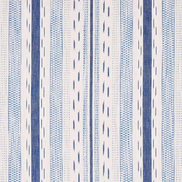 Sample - Schumacher Mirza Ikat Stripe in Blue on Natural For Sale